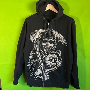 Sons of Anarchy SOA Grim Reaper Full Zip Hoodie Mens Large Black Graphic Biker